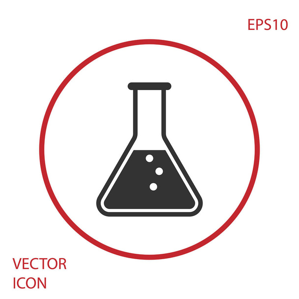 Szara probówka i ikona badania laboratoryjnego laboratorium chemicznego na białym tle. Czerwony przycisk koła. Ilustracja wektorowa - Wektor, obraz