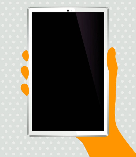 On hand tablet illustration isolated over dotted background. - Vector, Image