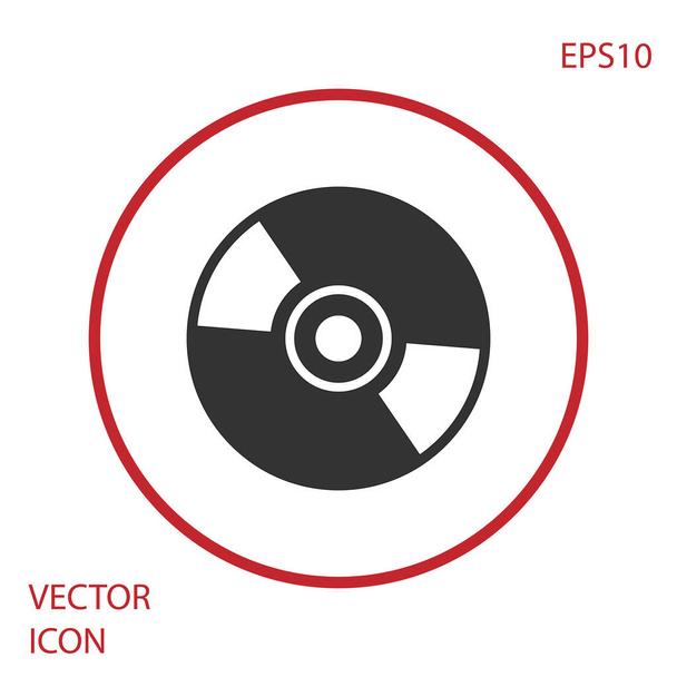 Το εικονίδιο γκρι δίσκου CD ή DVD απομονώθηκε σε λευκό φόντο. Σύμβολο μικρού δίσκου. Κουμπί κόκκινου κύκλου. Απεικόνιση διανυσματικών φορέων - Διάνυσμα, εικόνα