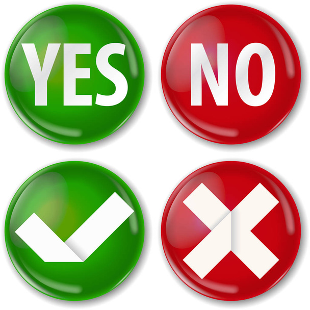 Yes and no round badges in shiny style. - Vector, Image