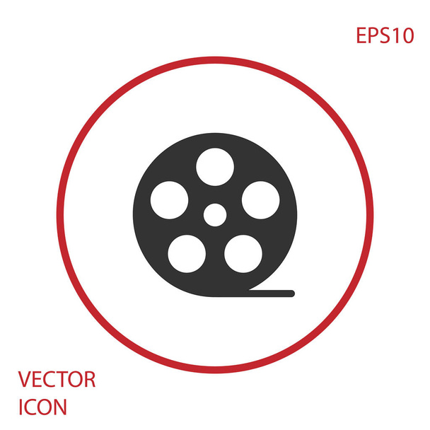 Icono de carrete de película gris aislado sobre fondo blanco. Botón círculo rojo. Ilustración vectorial
 - Vector, Imagen