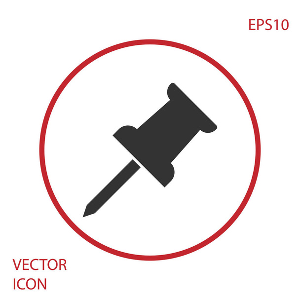 Icono gris Push pin aislado sobre fondo blanco. Signo de chinchetas. Botón círculo rojo. Ilustración vectorial
 - Vector, Imagen