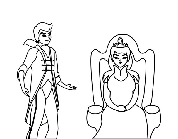 Prince charming with queen on throne characters
 - Вектор,изображение