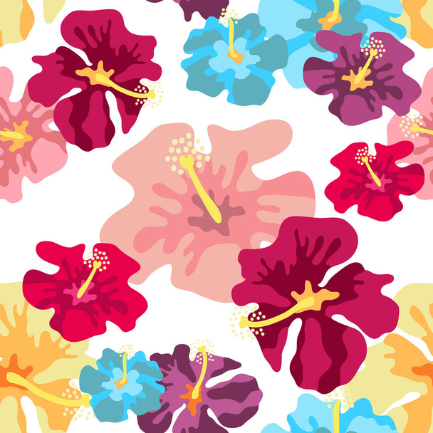 Seamless vector pattern with large tropical flowers. - Vetor, Imagem