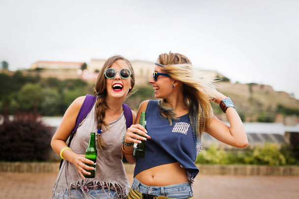 Young pretty happy women having fun time together - Фото, изображение