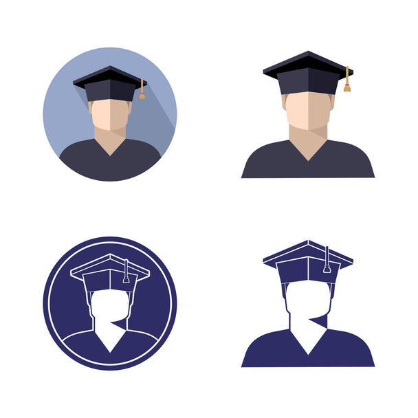 set of student boy in graduate cap, monochrome and color image in a circle and separately, icon, sign, logo, isolated vector illustration - Vector, Image