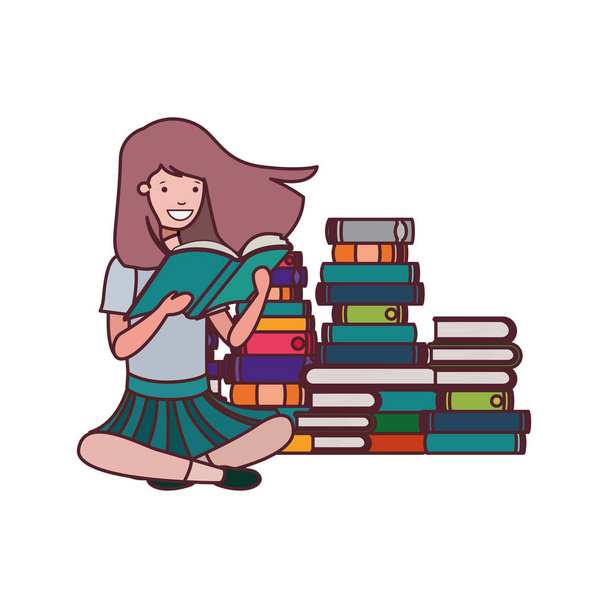 student meisje met lezen boek in de handen - Vector, afbeelding