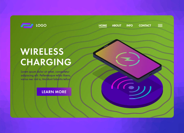 Wireless Charging smart phone battery wireless charger website isometric template concept page - Вектор, зображення