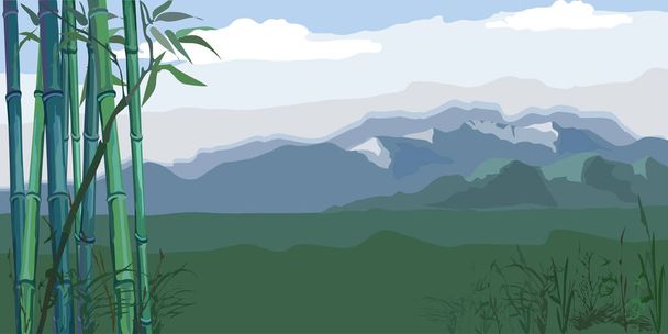 landscape with bamboo - Vector, Image