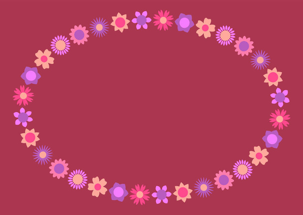 Modern oval floral frame with colorful beautiful flowers - Vector, Imagen