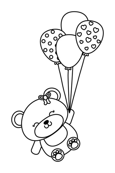 urso de brinquedo com balões em preto e branco
 - Vetor, Imagem