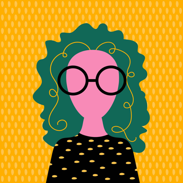 portrait of drawn woman on colorful background - Vector, Image