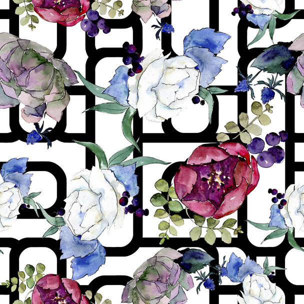 Bouquet floral botanical flowers. Watercolor background illustration set. background pattern. - Фото, изображение
