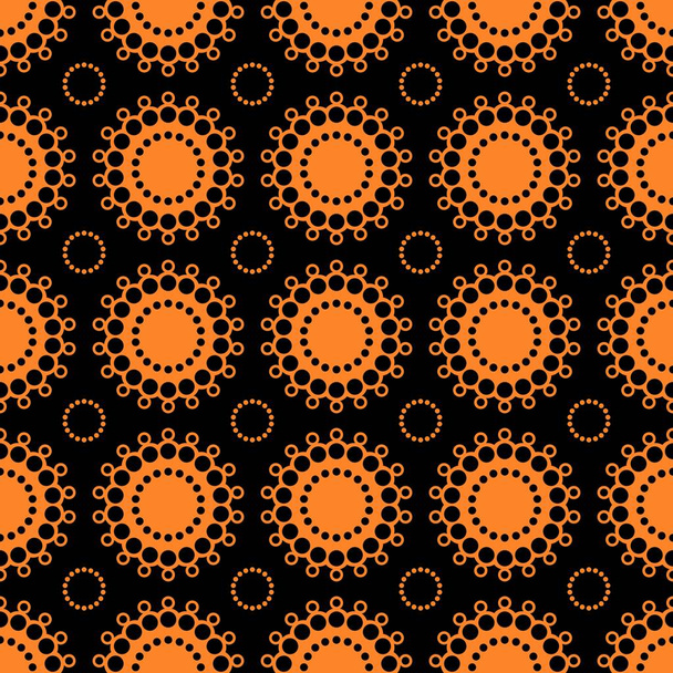 Simple doily seamless vector pattern. Monochromatic pattern elenemts on black background.  - Вектор,изображение