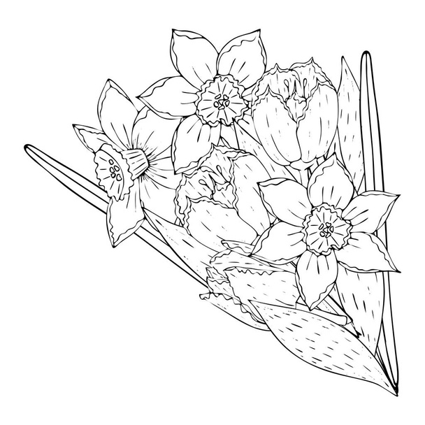 黒い線のフィールドの花と花のテンプレート - ベクター画像