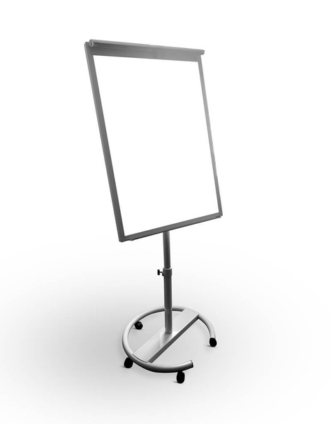 Pusty Flip chart puste na podstawka na białym tle. Biuro Whiteboard for Business szkolenia w biurze. Izolowane. Stojak banner Board. - Zdjęcie, obraz