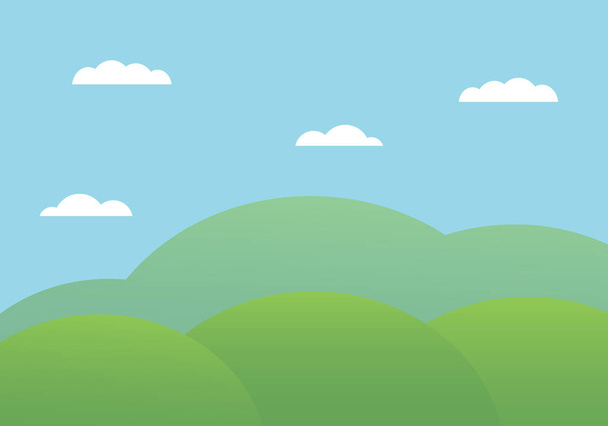 Illustration de dessin animé plat de paysage de montagne avec des collines sous le ciel bleu avec des nuages - vecteur
 - Vecteur, image