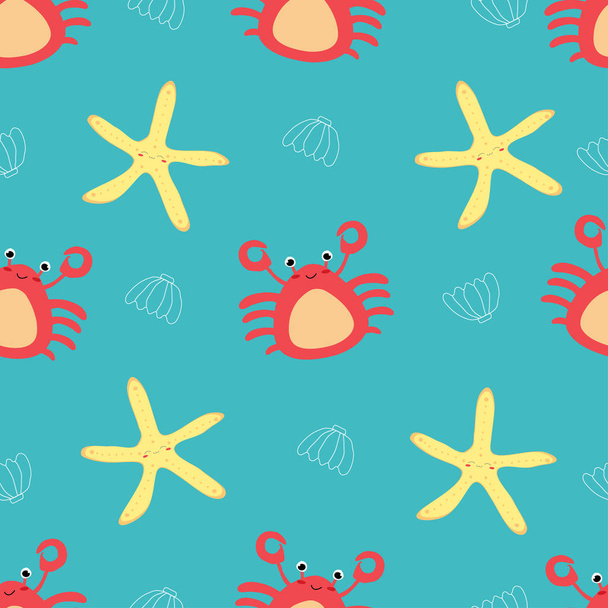 Cute crab and star seamless pattern - Вектор,изображение