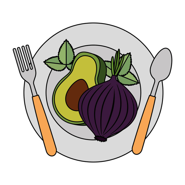 свежий авокадо с вегетарианской едой
 - Вектор,изображение