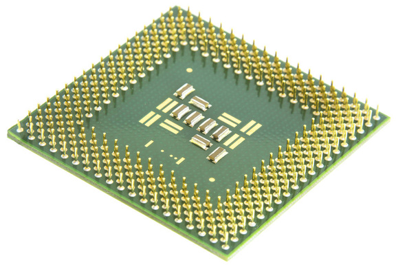 Green processor gold pins with smd components - Photo, Image