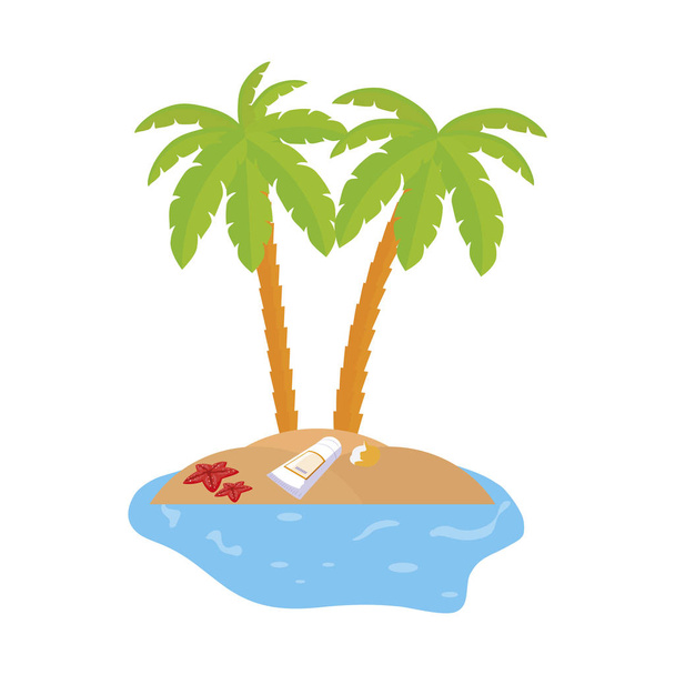 scéna letního pobřeží s palmami a blokování sluneční energie - Vektor, obrázek