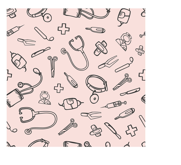 equipo de medicina patrón sin costuras doodle elementos fondo clínica laboratorio
 - Vector, imagen