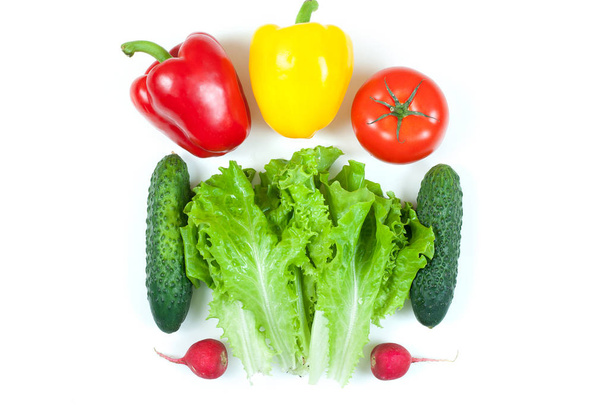 Fresh colorful organic vegetables captured from above (top view, - Φωτογραφία, εικόνα