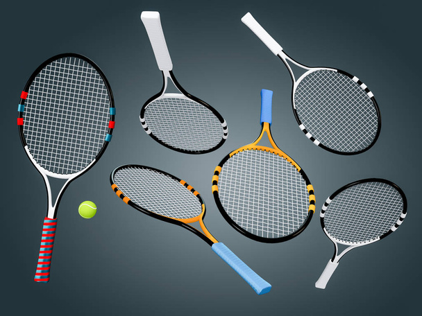 Different sport equipments on background. 3d render illustration - Zdjęcie, obraz