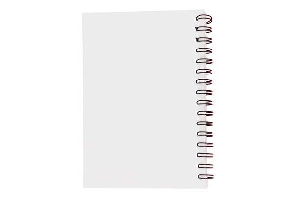 Bloc de notas de papel en blanco con alambre en espiral para nota o dibujo aislado sobre fondo blanco
  - Foto, imagen