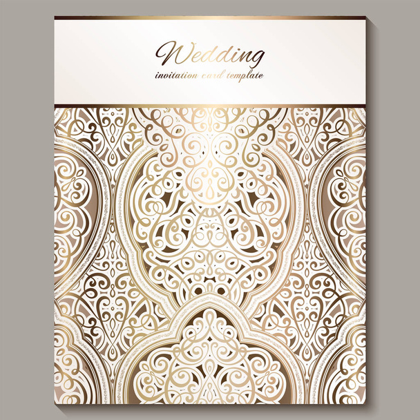 Cartão de convite de casamento com ouro brilhante oriental e barroco rica folhagem. Ornate fundo islâmico para o seu projeto. Islã, árabe, indiano, Dubai
. - Vetor, Imagem