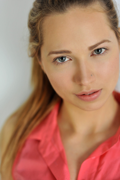 Closeup portrait of young Slavic model with minimum makeup - 写真・画像