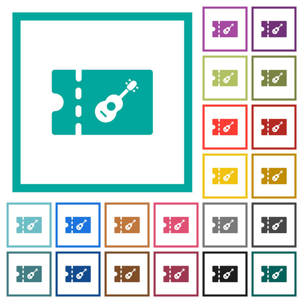 Tienda de instrumentos cupón de descuento iconos de color plano con marcos cuadrantes
 - Vector, Imagen