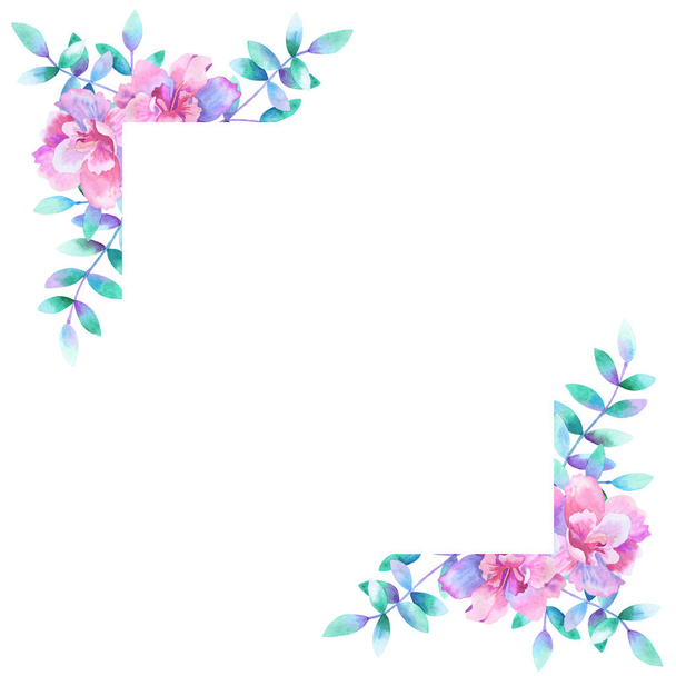 Watercolor rectangular floral frame. Template for design. Perfect for wedding invitations, greeting cards, natural cosmetics, prints, posters, packing and tea. - Photo, Image