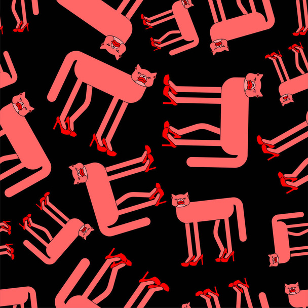 Cat in high heels pattern seamless. Pet in female shoes backgrou - Vector, Image