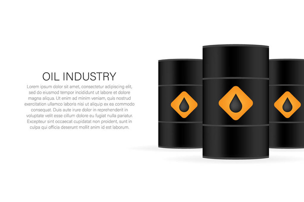 Industria petrolera. Barril de petróleo negro realista en blanco sobre fondo blanco. Ilustración de stock vectorial
. - Vector, Imagen