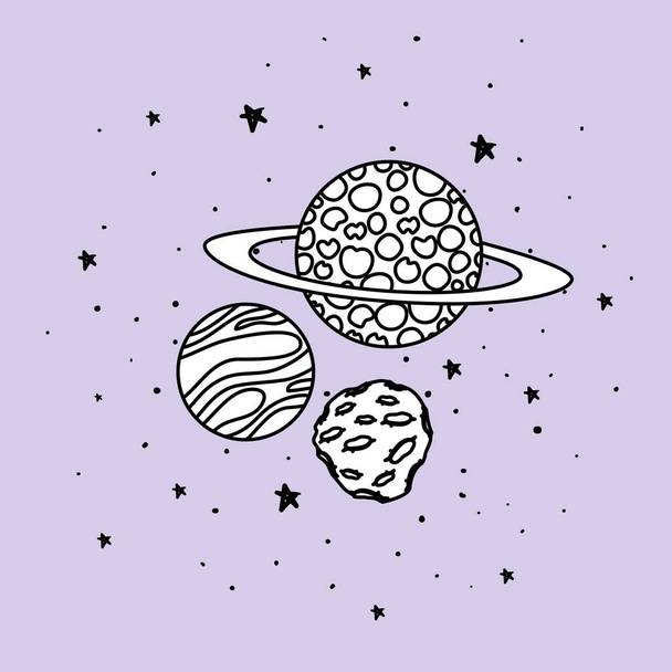 Planety a hvězdy v konstrukci prostorového designu, ilustrace - Vektor, obrázek