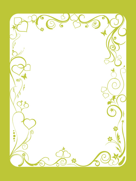Green frame with floral and hearts - Вектор,изображение