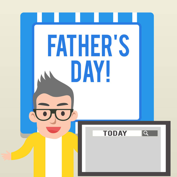 Handwriting text writing Father S Day. Concept meaning day of year where fathers are particularly honoured by children Male Speaker Monitor with Search Tool on Screen Presentation or Report. - Photo, Image