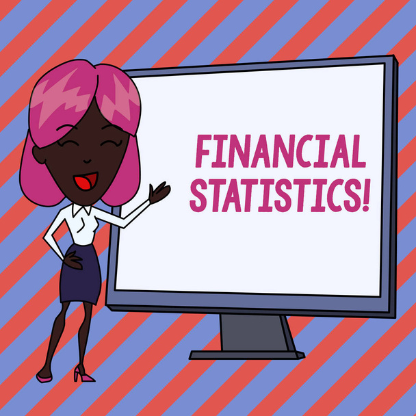 財務統計を示す概念的な手書き入力。スタンディング・ポインティング・ホワイトボード・プレゼンテーションにおける企業白人女性の株式とフローデータの包括的なセットを示すビジネス写真. - 写真・画像