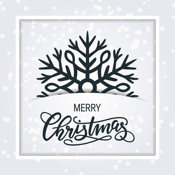 Xmas card with hand-drawn lettering and snowflake - Вектор,изображение