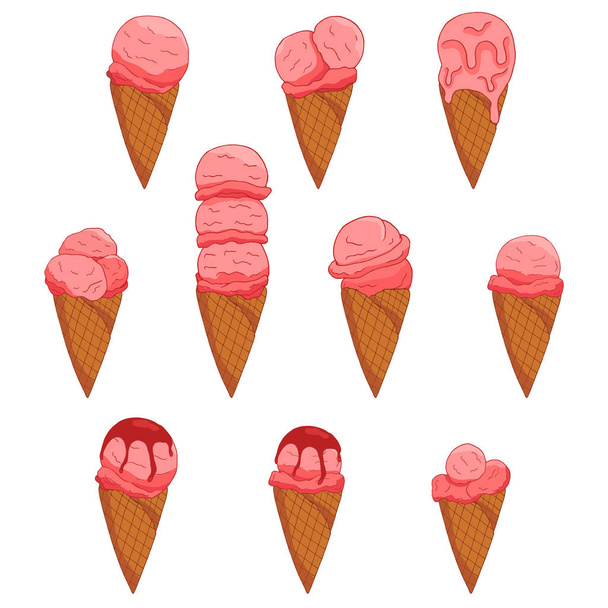 Met de hand getekend Pink starwberry Ice Cream. - Vector, afbeelding