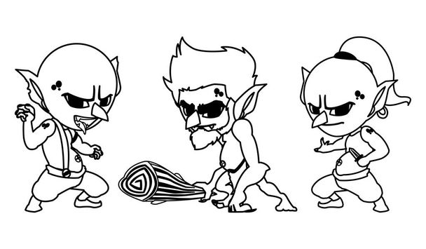 csúnya trollok és ősember GNOME mágikus karakterek - Vektor, kép
