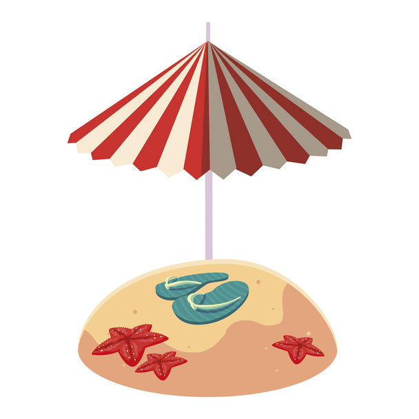 summer sand beach with umbrella and flip flops - Vettoriali, immagini