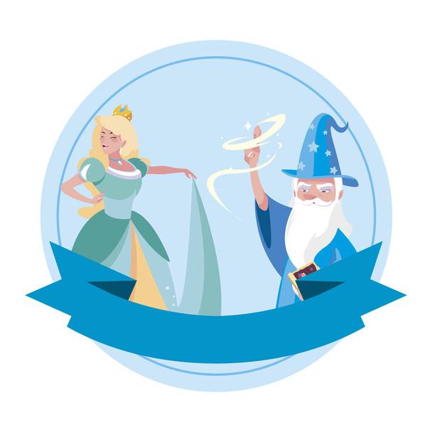 beautiful princess with wizard of tales characters - Vector, Image