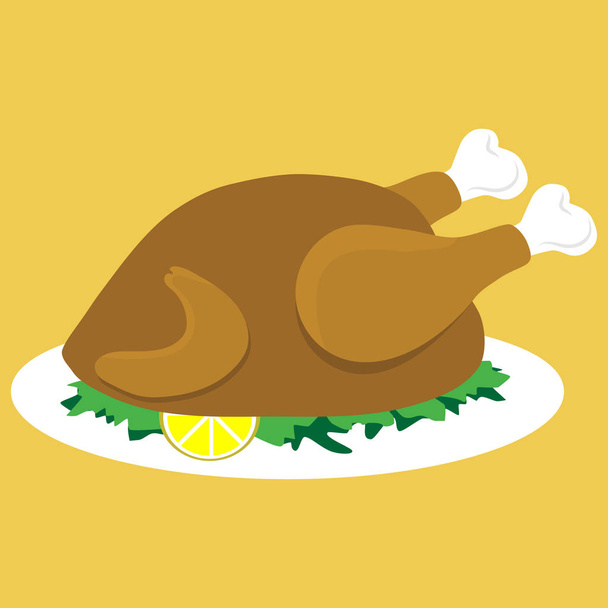 Запечённая курица на тарелке - Вектор,изображение