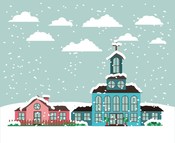 ville avec église dans le paysage de neige
 - Vecteur, image