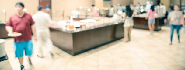 Panoramic view blurry background chef serving fresh food at Vietnamese buffet restaurant - Photo, Image