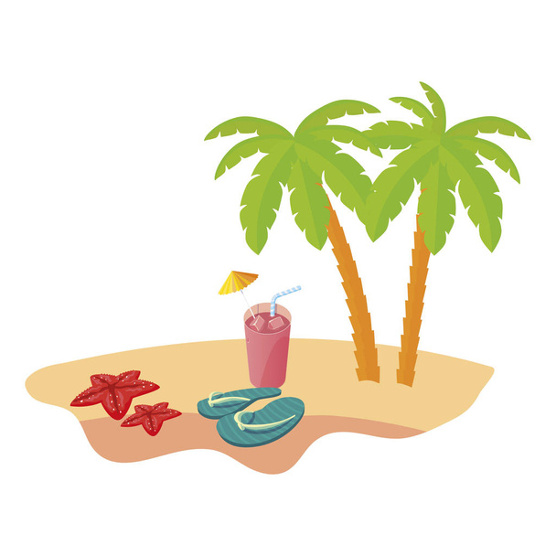 scène de plage d'été avec palmiers et tongs
 - Vecteur, image