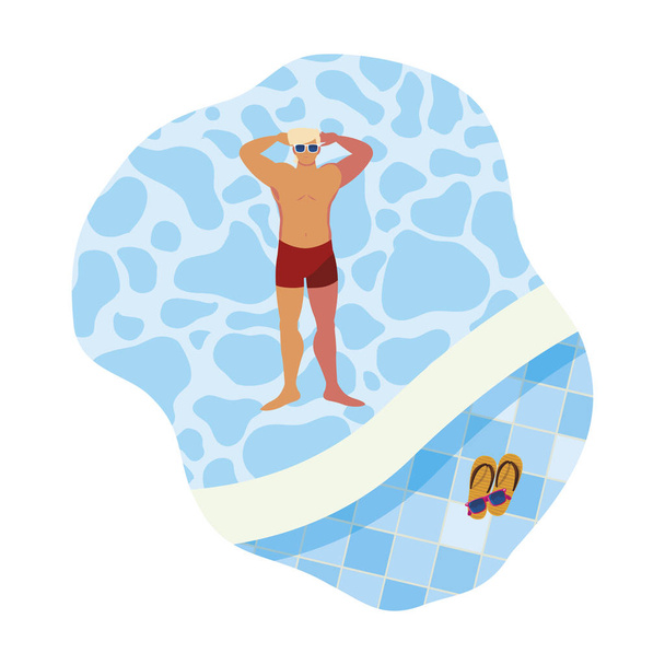 young man with swimsuit floating in pool - Vector, Image