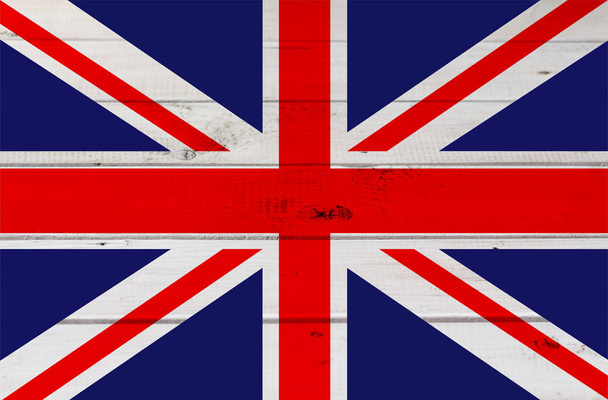 Bandera de Gran Bretaña sobre tabla de madera, fondo
 - Foto, Imagen